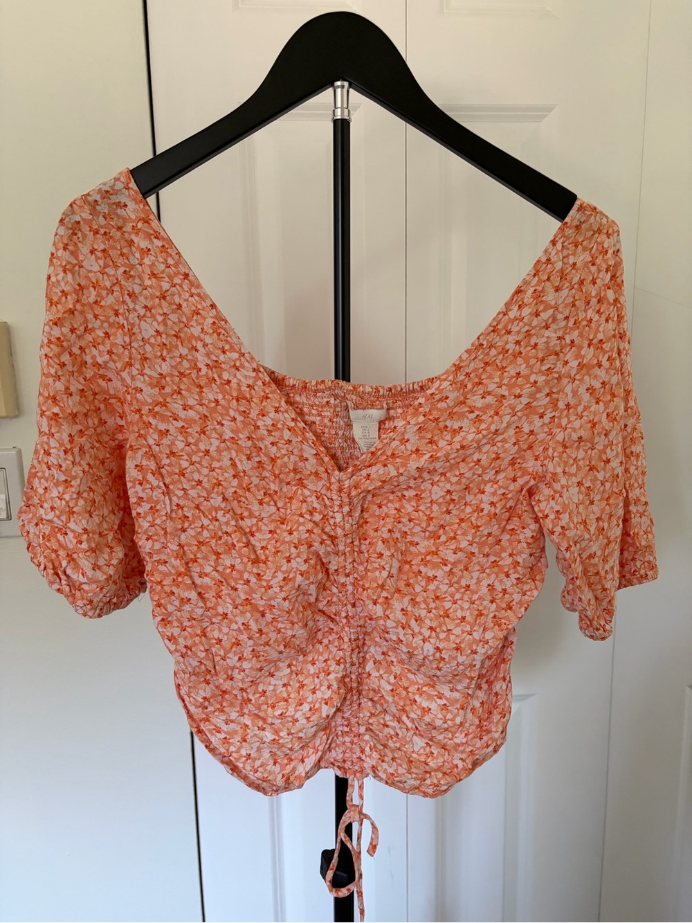 H&M Orange Floral Ruched Drawstring Crop Top